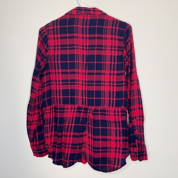 Lucky Brand Red Plaid Cuffed Collared Button Up Top Size Small - Picture 5 of 8